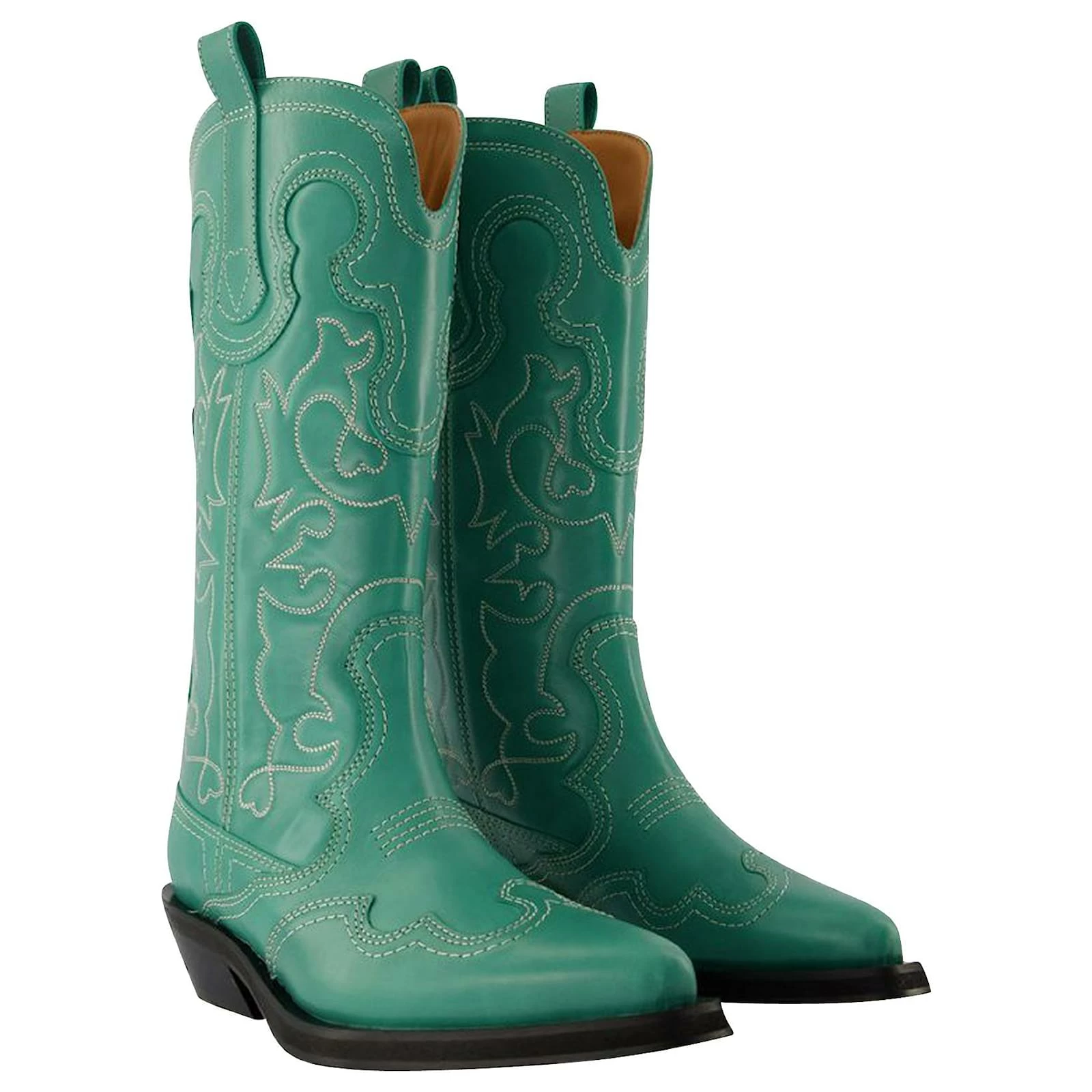 Western Mid Shaft Boots - Ganni - Kelly Green - Leather 2 Western Mid Shaft Boots - Ganni - Kelly Green - Leather - Image 2