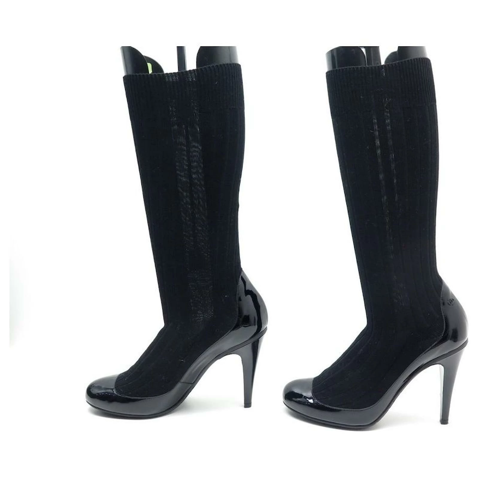 NEW CHANEL G SHOES29979 Sock Boots 40 BLACK COTTON PATENT LEATHER 2 NEW CHANEL G SHOES29979 Sock Boots 40 BLACK COTTON PATENT LEATHER - Image 2