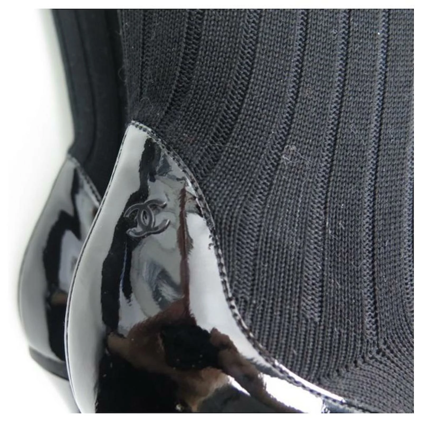 NEW CHANEL G SHOES29979 Sock Boots 40 BLACK COTTON PATENT LEATHER 6 NEW CHANEL G SHOES29979 Sock Boots 40 BLACK COTTON PATENT LEATHER - Image 6