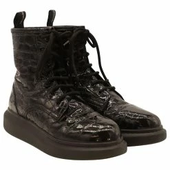 Alexander Mcqueen Chunky Sole Croc-Effect Ankle Boots In Black Patent Leather -winter shoes Sales 2023 757422 3