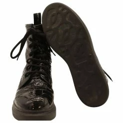 Alexander Mcqueen Chunky Sole Croc-Effect Ankle Boots In Black Patent Leather -winter shoes Sales 2023 757422 4
