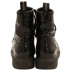 Alexander Mcqueen Chunky Sole Croc-Effect Ankle Boots In Black Patent Leather -winter shoes Sales 2023 757422 6