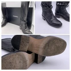 Chanel Black Leather 2016 Lace-Up Cutout CC Knee High Boots Size 38 -winter shoes Sales 2023 763908 4