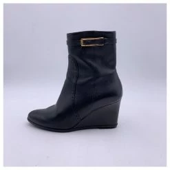 Salvatore Ferragamo Black Leather Wedges Ankle Boots Shoes Size 6.5 C -winter shoes Sales 2023 768610 6