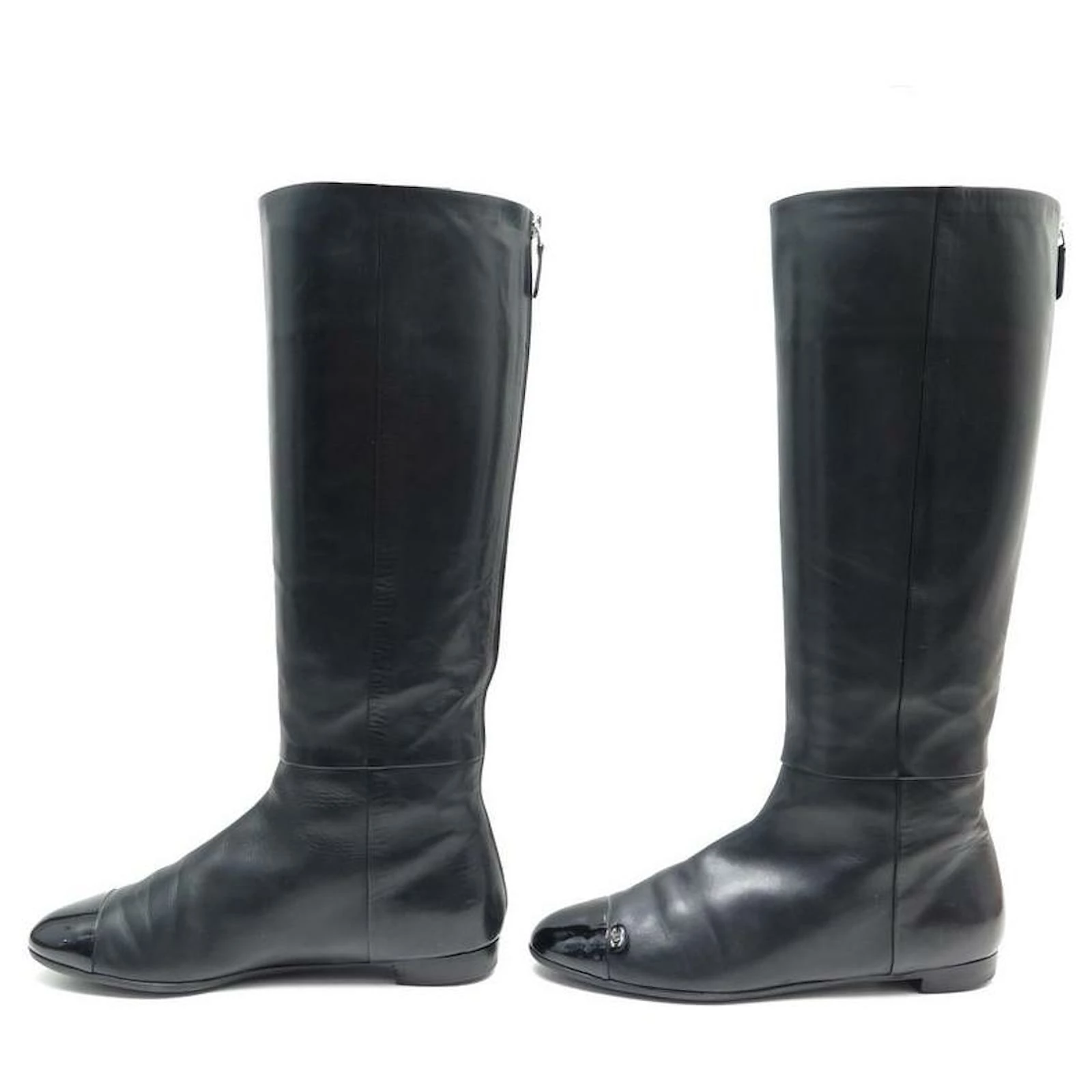 CHANEL CAVALIERE G SHOES27884 Boots 40.5 BLACK LEATHER BOOTS SHOES 2 CHANEL CAVALIERE G SHOES27884 Boots 40.5 BLACK LEATHER BOOTS SHOES - Image 2