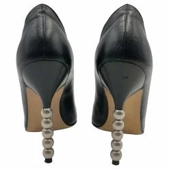 Manolo Blahnik Ankle Boots In Black Leather With Silver Pearl Heals -winter shoes Sales 2023 788548 4