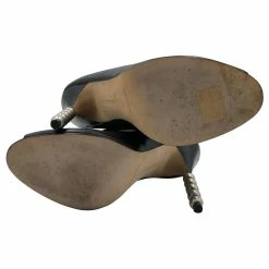 Manolo Blahnik Ankle Boots In Black Leather With Silver Pearl Heals -winter shoes Sales 2023 788548 5