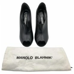 Manolo Blahnik Ankle Boots In Black Leather With Silver Pearl Heals -winter shoes Sales 2023 788548 6