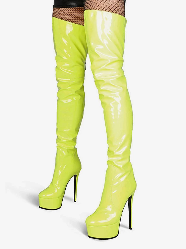 Over The Knee Boots Leather Platform Round Toe Bright Leather Zip Up High Heel Thigh High Boots 1 Over The Knee Boots Leather Platform Round Toe Bright Leather Zip Up High Heel Thigh High Boots