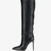 Women's Black Boots PU Leather Pointed Toe Stiletto High Heel Knee High Boots