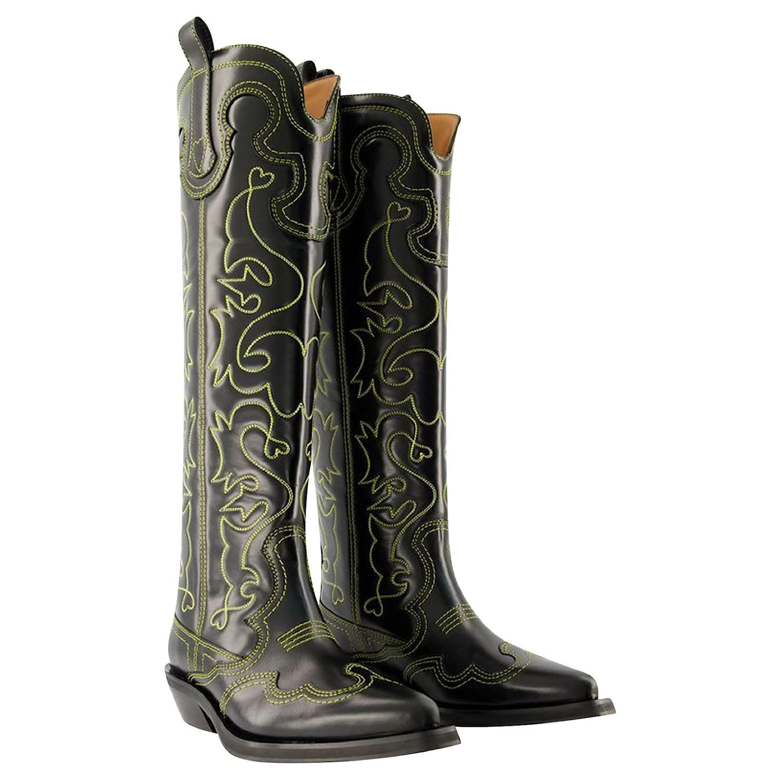 Western Boots - Ganni - Black/Yellow - Leather 2 Western Boots - Ganni - Black/Yellow - Leather - Image 2