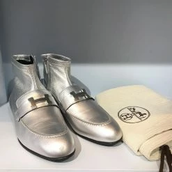 Hermès HERMES Ankle Boots T.eu 37.5 Leather Silvery -winter shoes Sales 2023 823494 7
