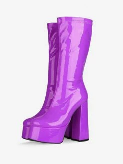 Women's Platform Chunky Heel Mid Calf Boots Patent Bright Leather High Heel Boots -winter shoes Sales 2023 825e99ec 9f1d 4b22 aee9 a40b0a935658