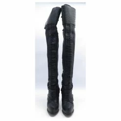 CHRISTIAN DIOR Thigh High Boots 38.5 BLACK LEATHER LACE-UP BOOTS -winter shoes Sales 2023 843337 5