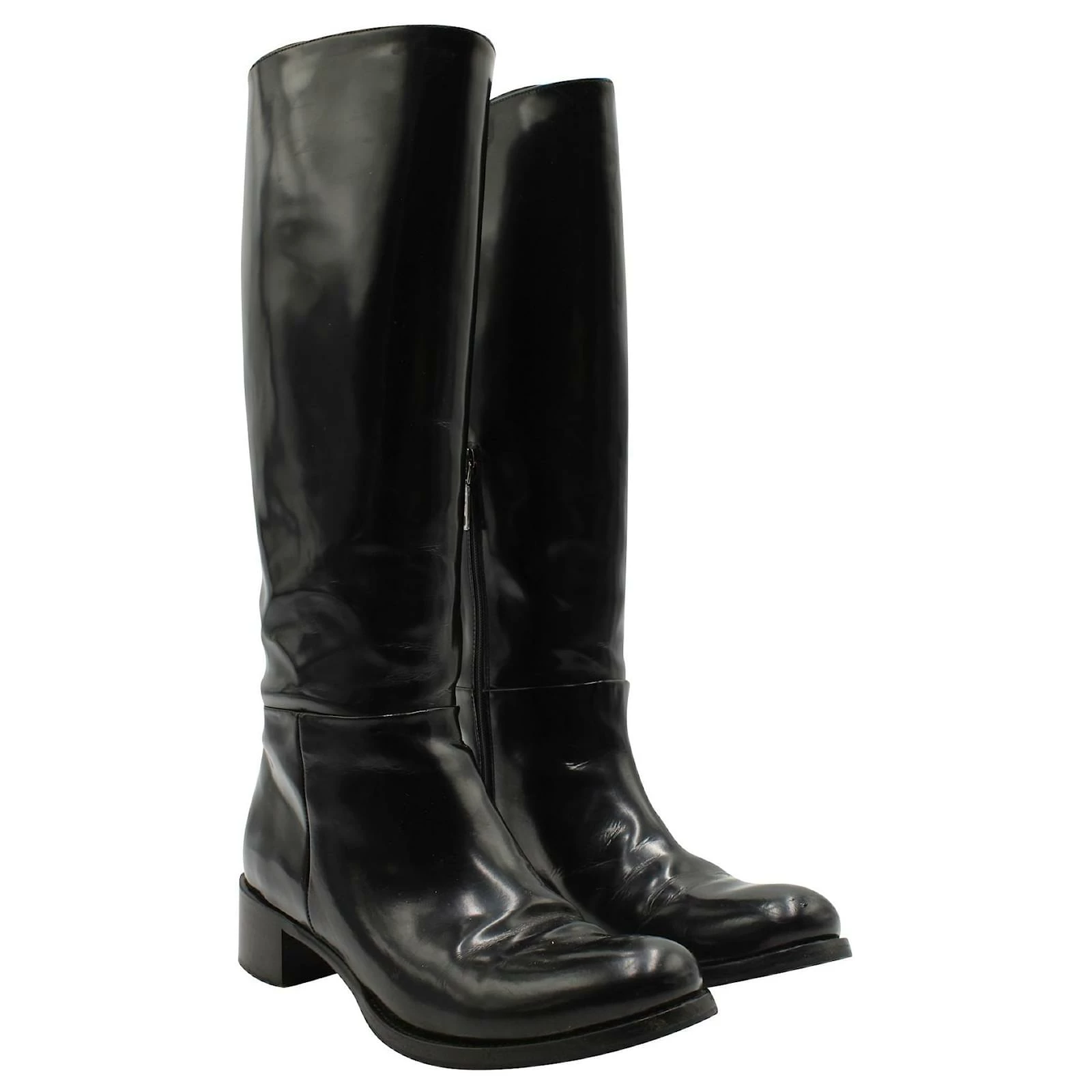 Prada Knee High Leather Boots Black 2 Prada Knee High Leather Boots Black - Image 2