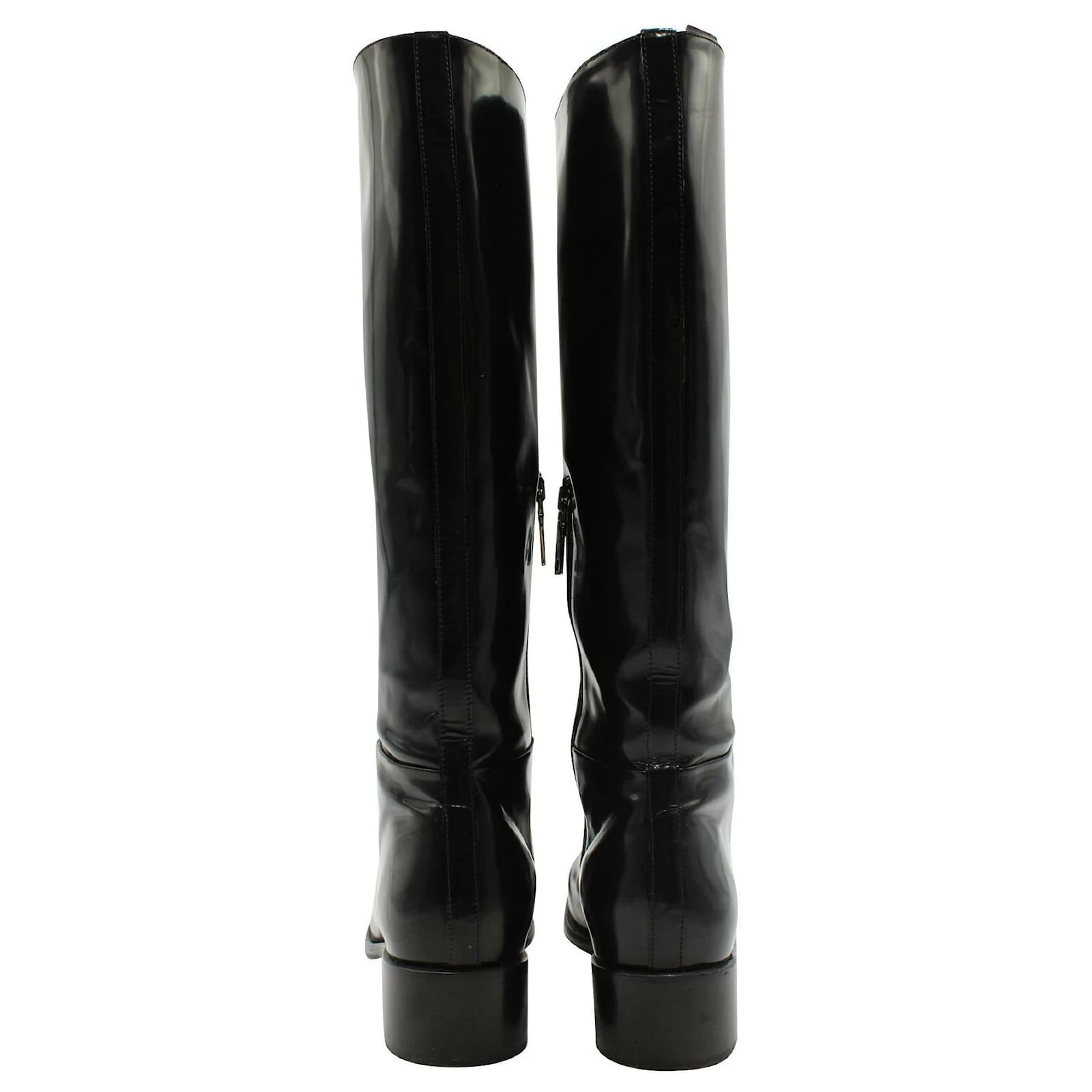 Prada Knee High Leather Boots Black 4 Prada Knee High Leather Boots Black - Image 4