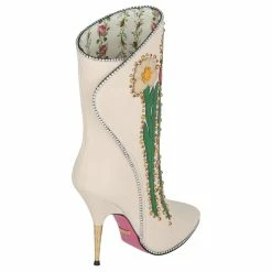 Gucci Flower Intarsia Leather Boots White -winter shoes Sales 2023 851875 3