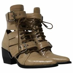 Chloé Chloe Rylee Cutout Ankle Boots In Beige Leather -winter shoes Sales 2023 863466 3