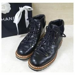 Chanel Black Leather Lace Up Boots -winter shoes Sales 2023 864707 3