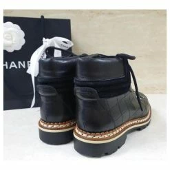 Chanel Black Leather Lace Up Boots -winter shoes Sales 2023 864707 4