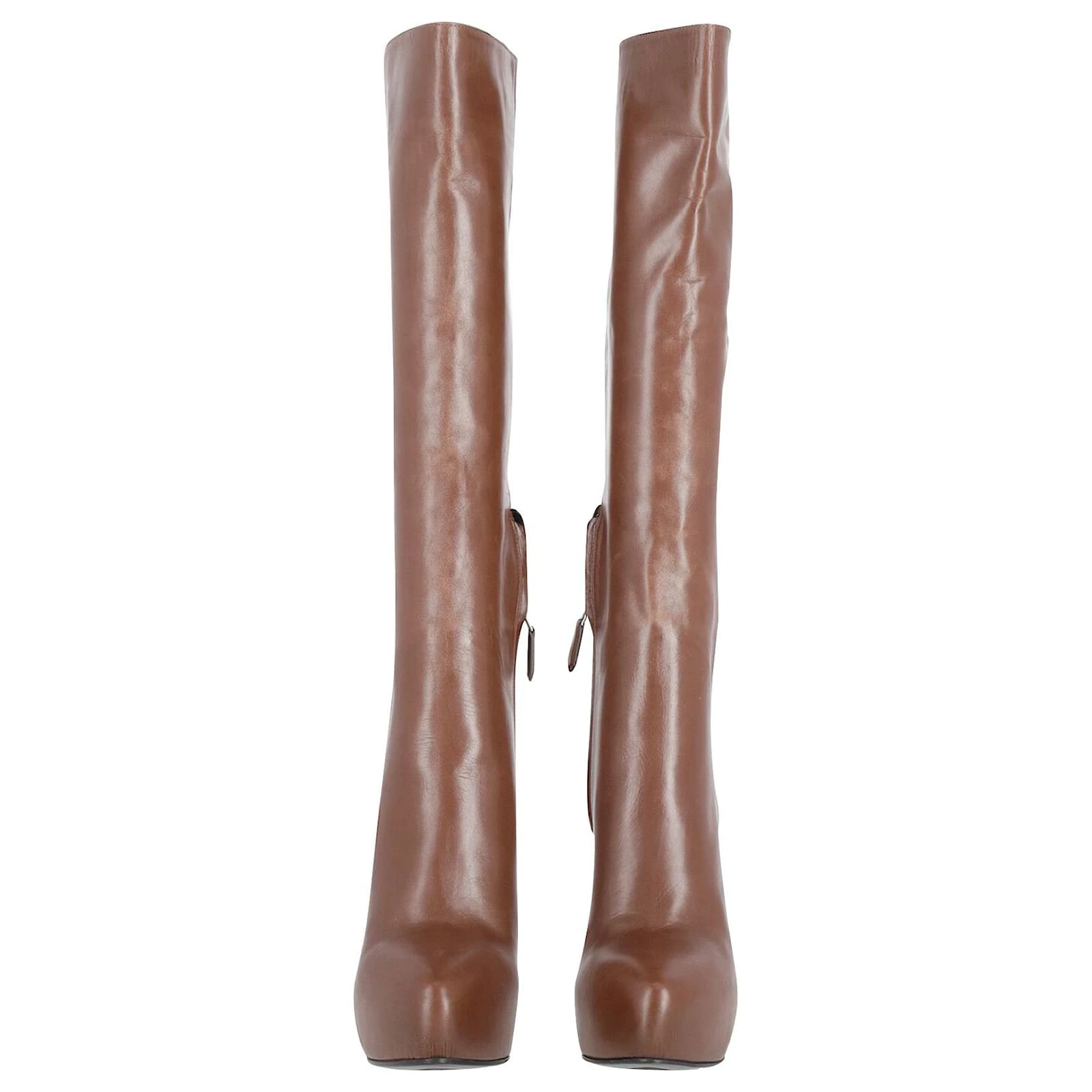 Prada Platform High Heel Boots In Brown Leather 2 Prada Platform High Heel Boots In Brown Leather - Image 2