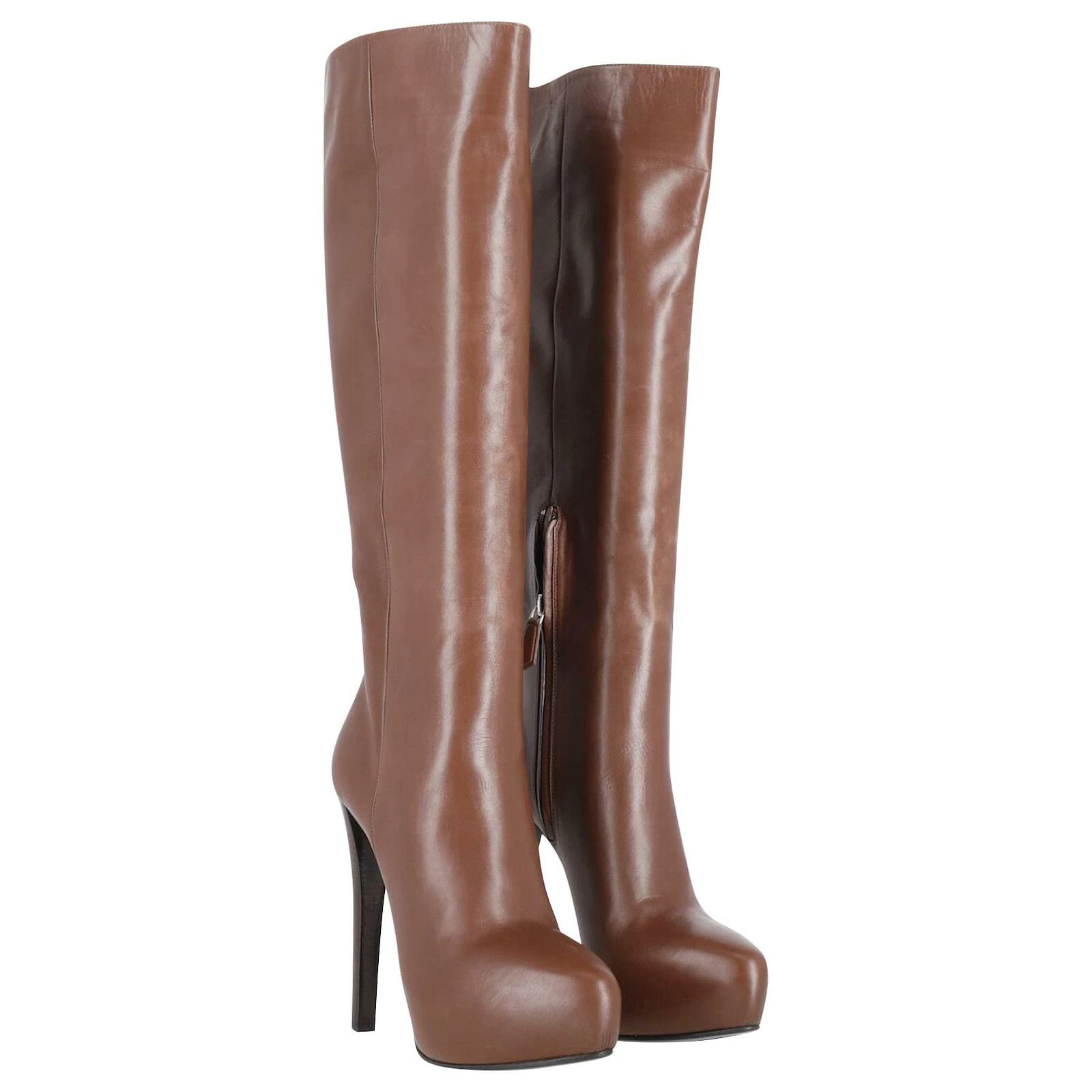 Prada Platform High Heel Boots In Brown Leather 3 Prada Platform High Heel Boots In Brown Leather - Image 3
