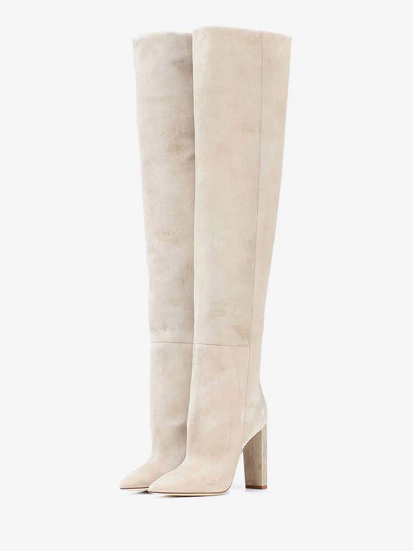 Thigh High Boots Suede Nap Pointed Toe Chunky Heel Over The Knee Boots US5-12.5 2 Thigh High Boots Suede Nap Pointed Toe Chunky Heel Over The Knee Boots US5-12.5 - Image 2