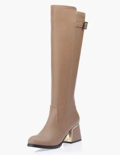 Knee High Boots Womens Leather Buckled Round Toe Block Heel Winter Boots -winter shoes Sales 2023 8bcf3f9d 077a 486b b8f4 1779fba900ed