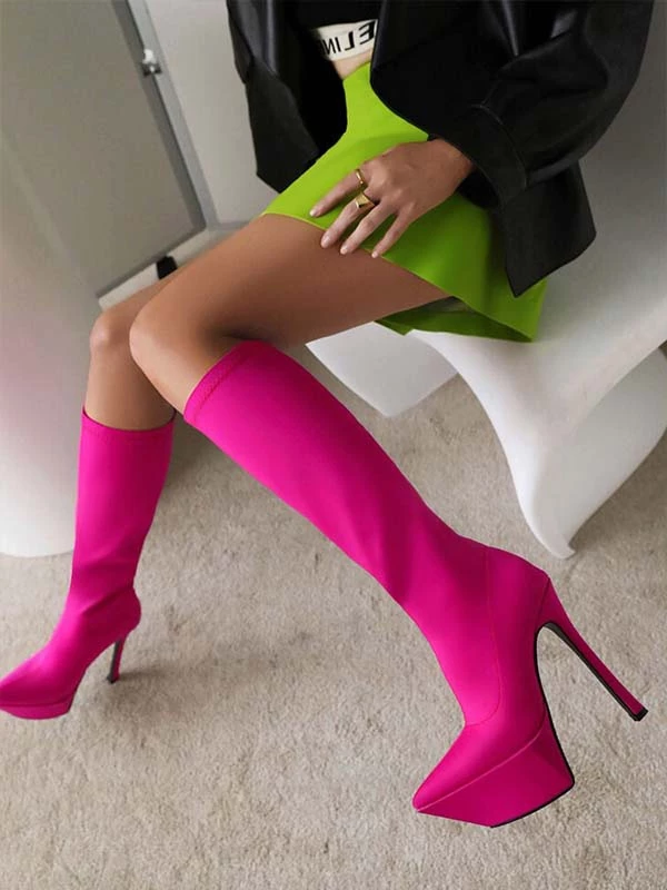 Women's Elastic Boots Platform Stiletto Heel Knee High Boots 1 Women's Elastic Boots Platform Stiletto Heel Knee High Boots