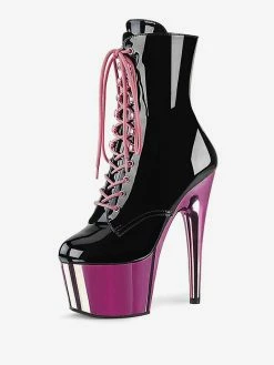Pole Dance Shoes Sexy High Heel Boots Round Toe Lace Up Zipper Stiletto Heel Rave Club Black Ankle Sexy Boots Stripper Shoes