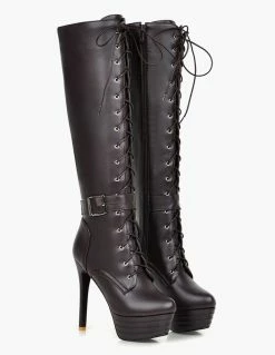 Platform Knee High Boots Womens Patent Lace Up Round Toe Stiletto Heel Winter Boots -winter shoes Sales 2023 98419ff4 1750 4435 88a0 7c847b9cb453