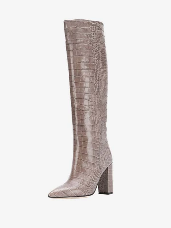 Women's Croc Print Chunky Heel Knee High Boots 5 Women's Croc Print Chunky Heel Knee High Boots - Image 5
