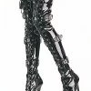 Black Thigh High Boots Black Sexy Shoes Pointed Toe Patent Leather Buckle Detail High Heel Over Knee Boots