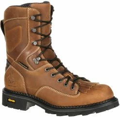 Men's Georgia Boots Comfort Core Waterproof Low Heel Logger Work Boots Brown