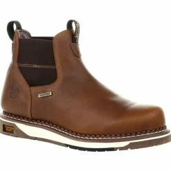 Men's Georgia Boots Amp Lt Wedge Steel Toe Waterproof Chelsea Work Boots Brown