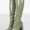 Women's Knee High Boots Patent PU Upper Chunky Heel Boots