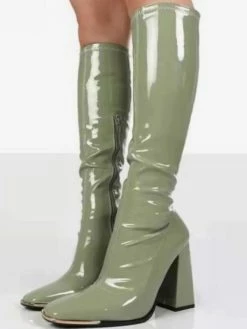 Women's Knee High Boots Patent PU Upper Chunky Heel Boots