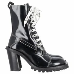 Acne Studios Laced-Up Combat Boots In Black Patent Leather