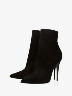 Suede Black Booties High Heel Pointed Toe Ankle Boots US Sizes 4-10.5 Shoes