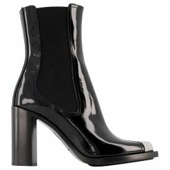 Alexander Mcqueen Boots In Black/Silver Leather