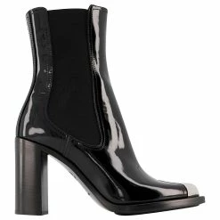 Alexander Mcqueen Boots In Black/Silver Leather