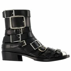 Alexander Mcqueen Boxcar Boots In Black/Silver Leather