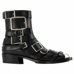 Alexander Mcqueen Boxcar Boots In Black/Silver Leather