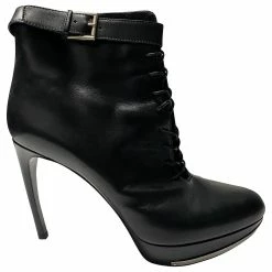 Alexander McQueen Curved Heel Platform Ankle Boots In Black Leather