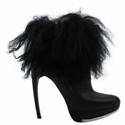 Alexander McQueen Fur Trim Ankle Boots In Black Leather