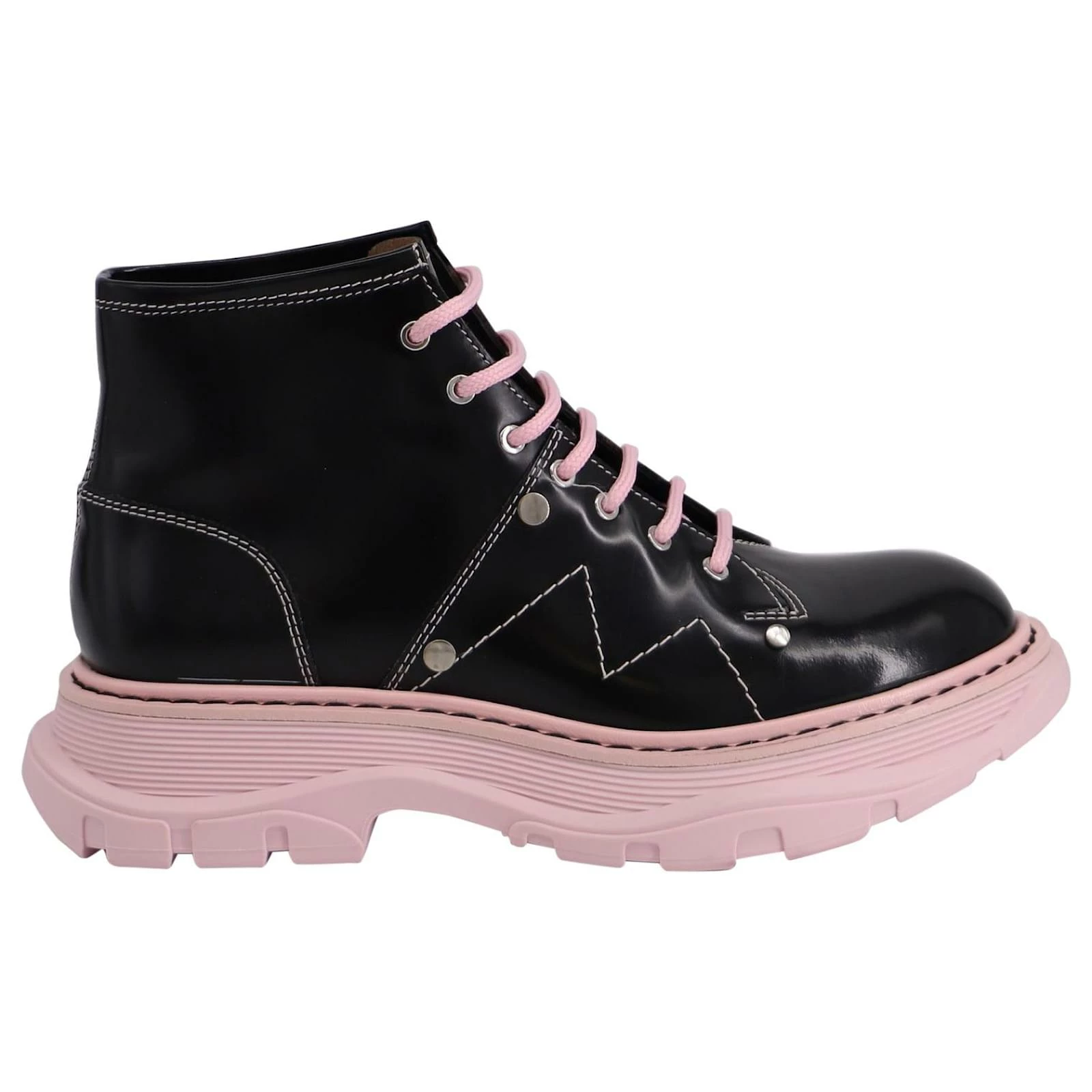 Alexander Mcqueen Tread Lace Up Boots In Pink/Black Calfskin Leather 1 Alexander Mcqueen Tread Lace Up Boots In Pink/Black Calfskin Leather