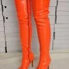 Thigh High Boots Womens Solid Color Pointed Toe Stiletto Bright Leather Heel Over The Knee Boots