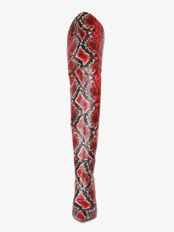 Over The Knee Boots Leather Pink Pointed Toe Snake Print Chunky Heel Thigh High Boots 6 Over The Knee Boots Leather Pink Pointed Toe Snake Print Chunky Heel Thigh High Boots - Image 6