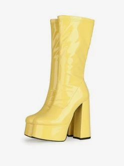 Women's Platform Chunky Heel Mid Calf Boots Patent Bright Leather High Heel Boots -winter shoes Sales 2023 b4eeefc7 0e01 4cff 88fe 57a3a173e131
