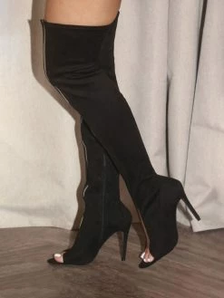 Women's Over The Knee Boots Black Suede Stiletto Heel Thigh High Boots